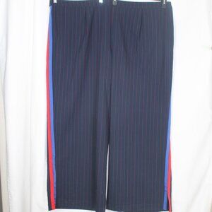 LA LIGNE Pants Woman Size 4X Navy Blue Elastic Waist Red Stripe Straight Leg NWT
